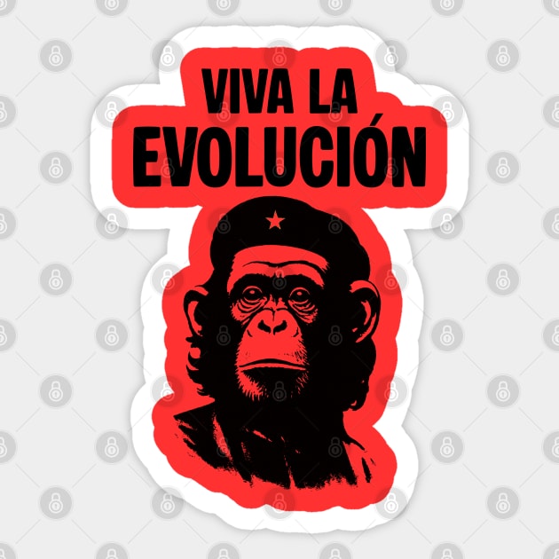 Viva La Evolución – Monkey Revolution Darwin Parody Sticker by Stylecombinator